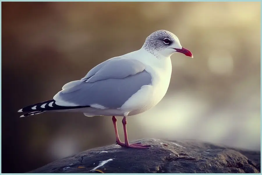 Brown-headed gull with a white body and black-tipped wings, flying over the lakes of Ladakh